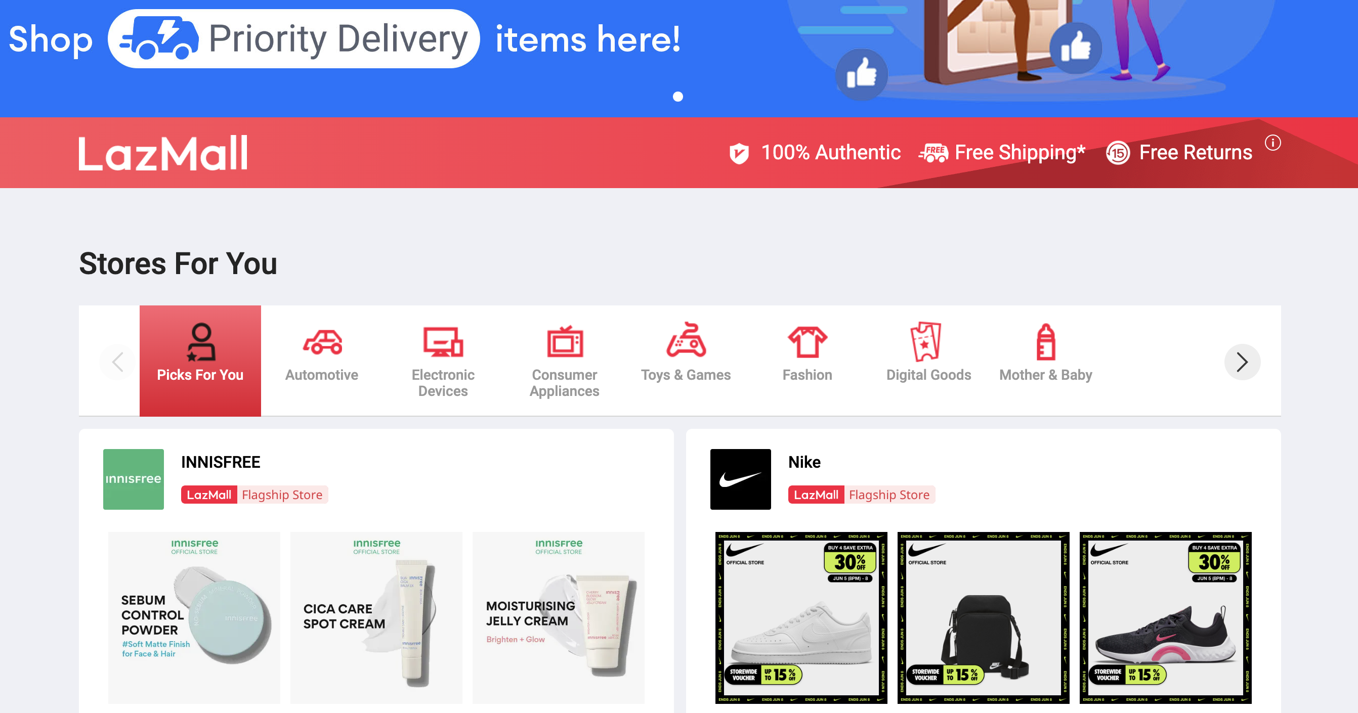 Lazada genuine products can be found in Mall shop